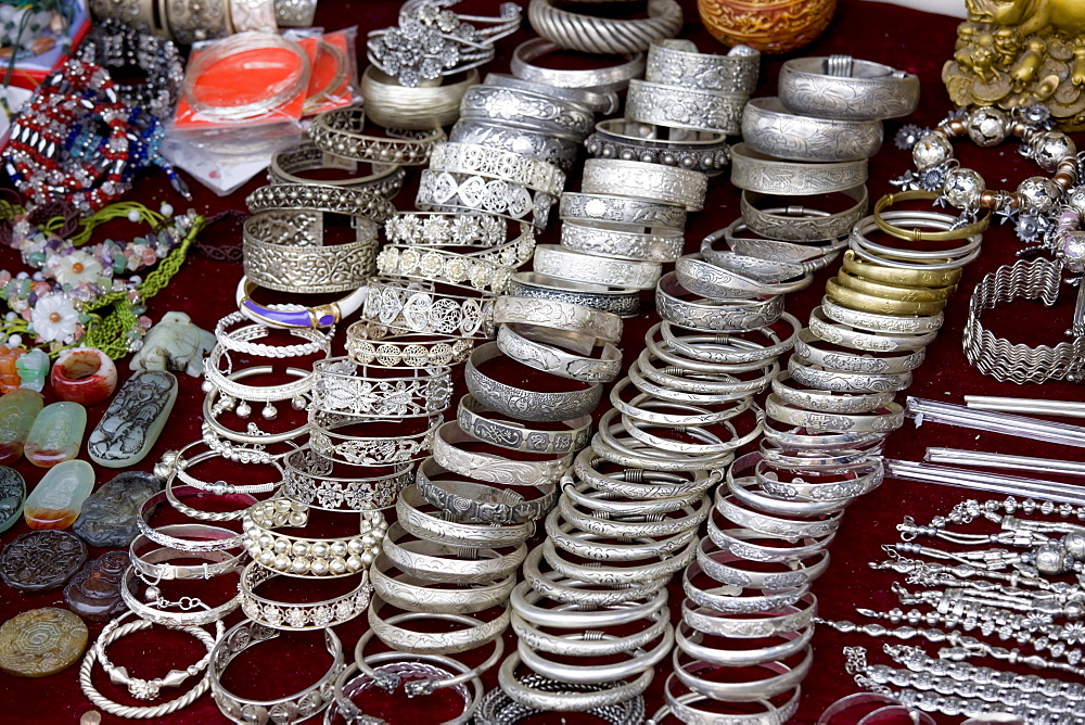 Bracelets for sale on souvenir stall in Ping An, Guilin, China