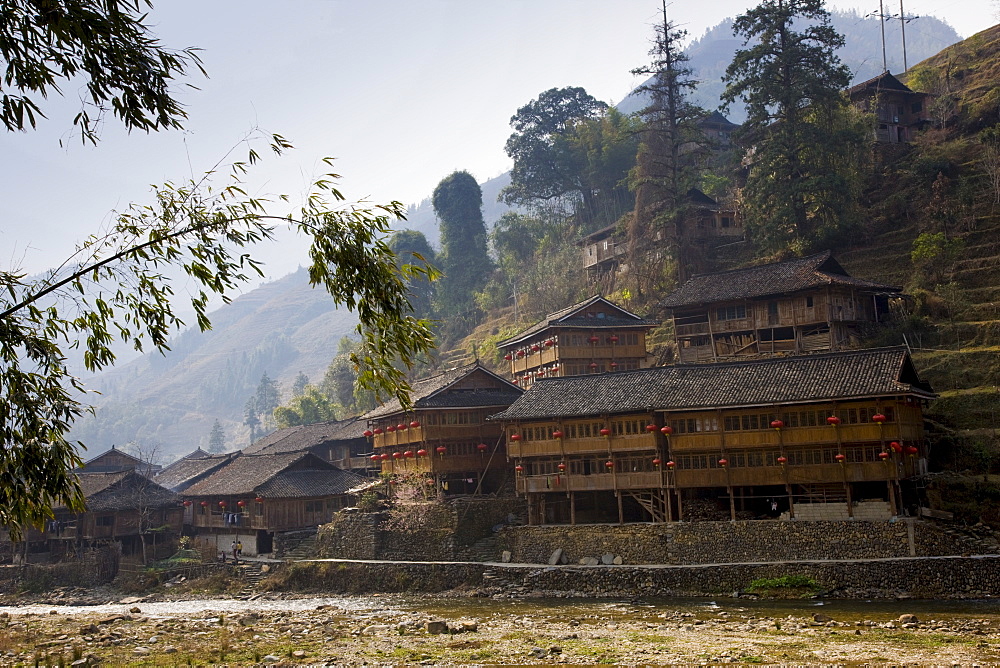 Traditional homes in the mountain village of Ping An, Longsheng, near Guilin, China