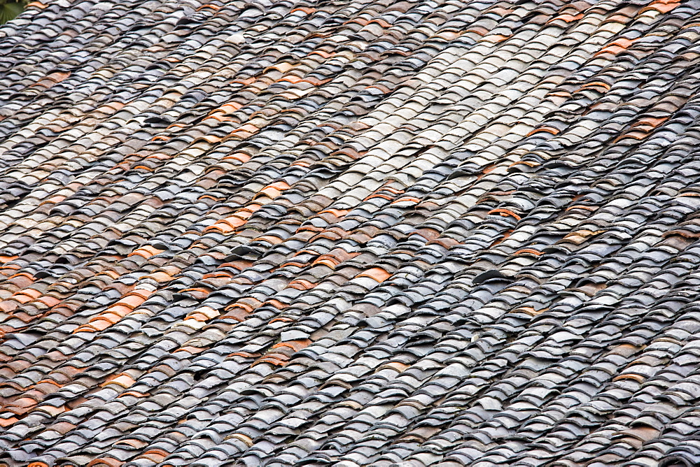 Roof tiles in Ping An, Longsheng traditional mountain village, near Guilin, China