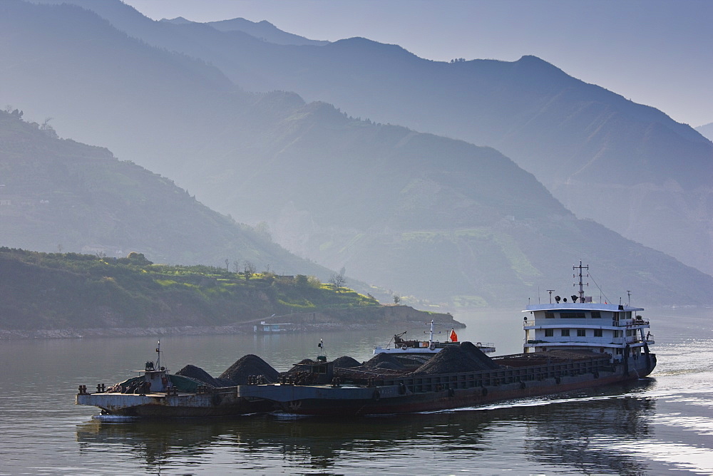 Transportation of coal by boat in Three Gorges area, Yangtze River, China