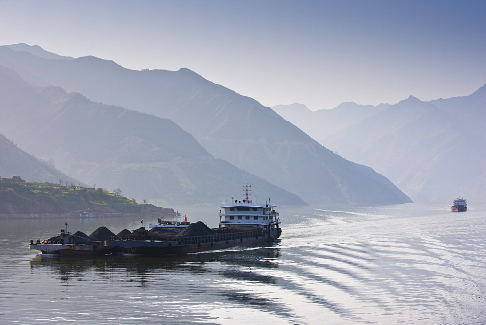 Transportation of coal by boat in Three Gorges area, Yangtze River, China