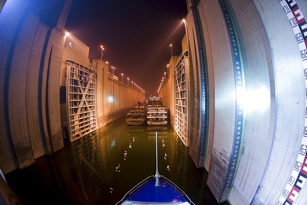 Cruise liner in lock at Three Gorges Dam, Yangze River, China