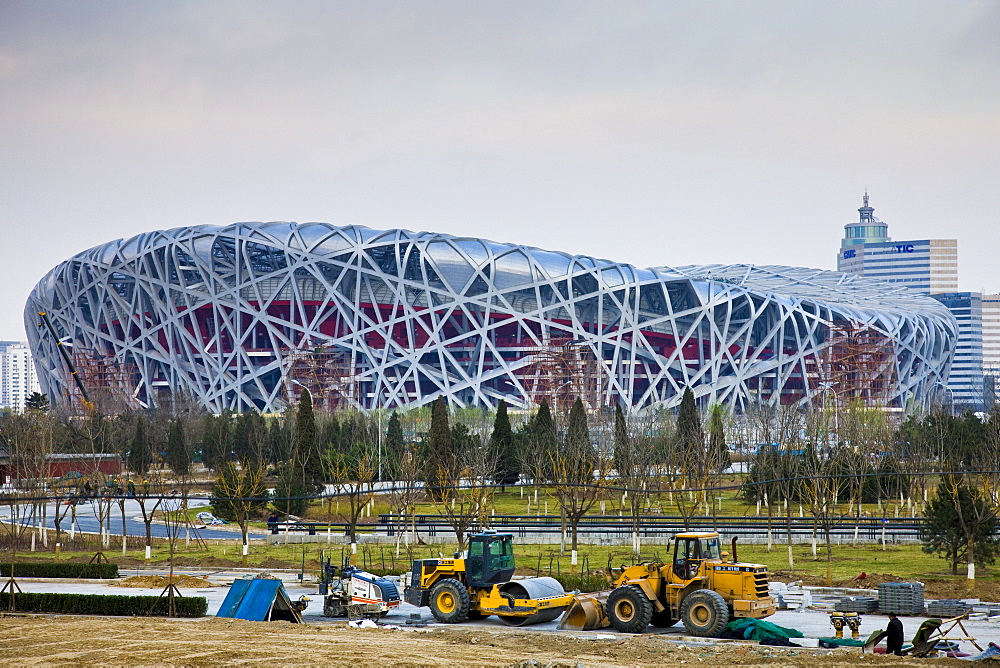 Construction at Olympics site, The Beijing National Stadium, The Bird's Nest, China