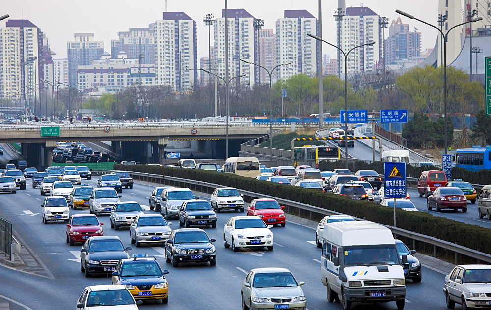 Congested traffic on Beijing motorway, China