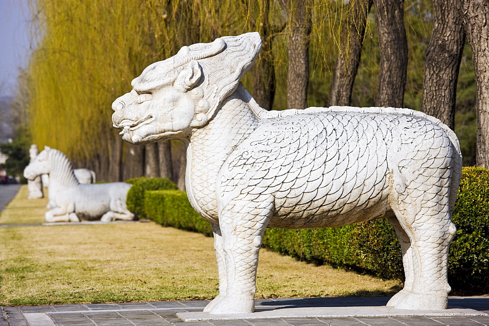 Statue of a standing Qilin, Spirit Way, Ming Tombs, Beijing (Peking), China