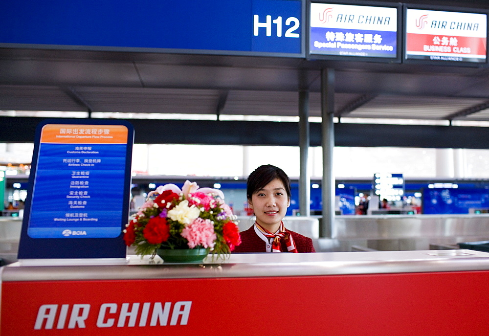 Air China check-in desk, Terminal Three of Beijing Capital International Airport, China