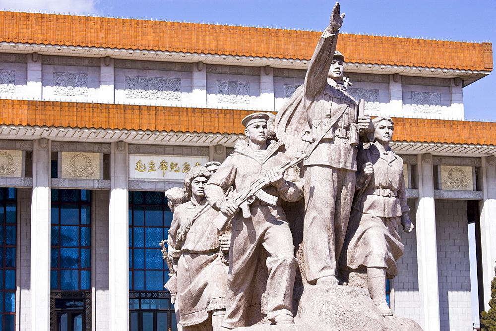 Statue to celebrate the navy, army, airforce and workers outside Mao's Mausoleum, Tian'an Men Square, China