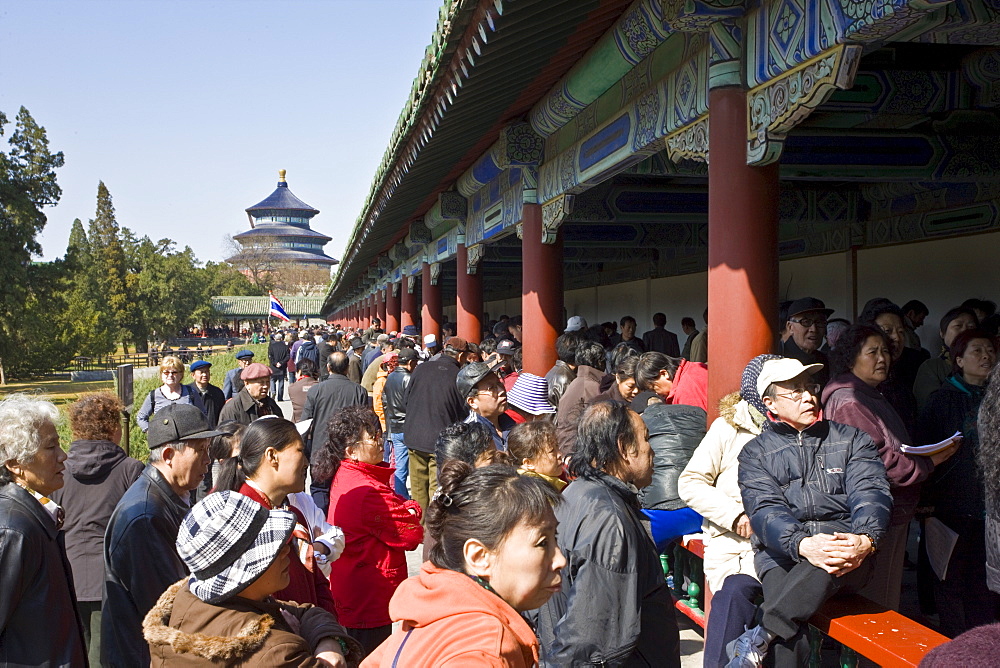 Gathering at the Ghost Corridor in park of the Temple of Heaven, Beijing, China