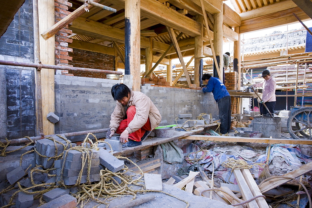 House being built in conservation area, Hutongs Area, Beijing, China