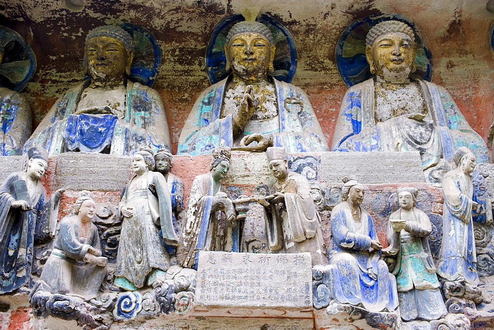 Dazu rock carvings buddhas and religious scene at Mount Baoding, Chongqing, China