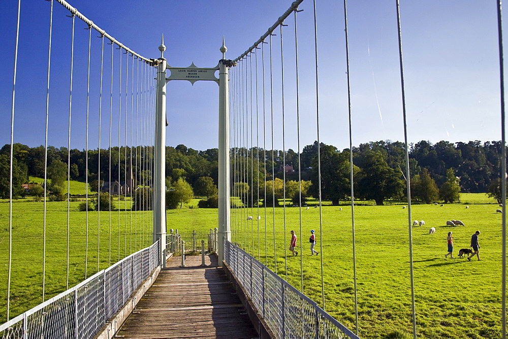 Suspension footbridge, Wye River in Sellack, Herefordshire, England, United Kingdom