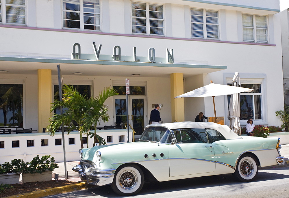 Classic Buick 1955 Special Convertible automobile at Avalon Hotel in Ocean Drive, South Beach, Miami, Florida