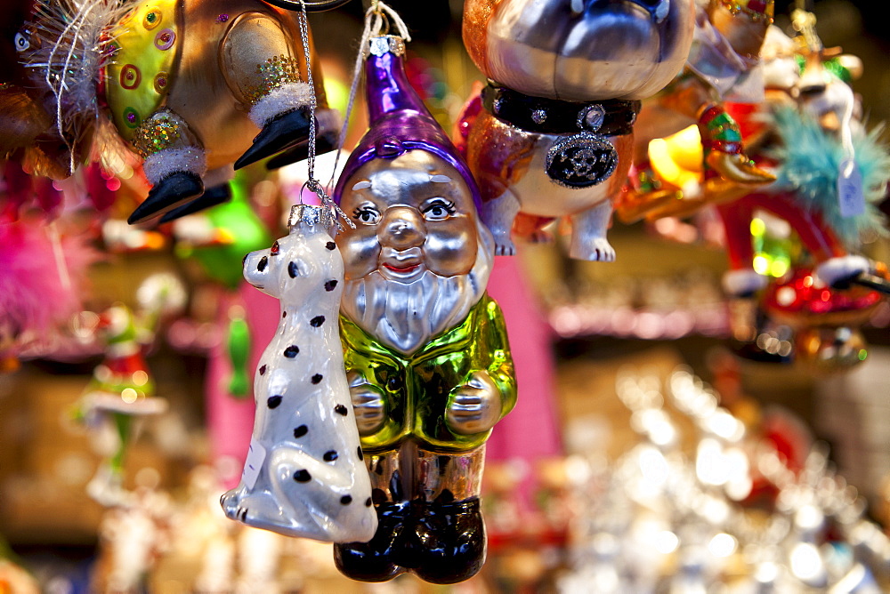 Christmas tree ornaments  at Christmas market, Winter Wonderland, in Hyde Park, London