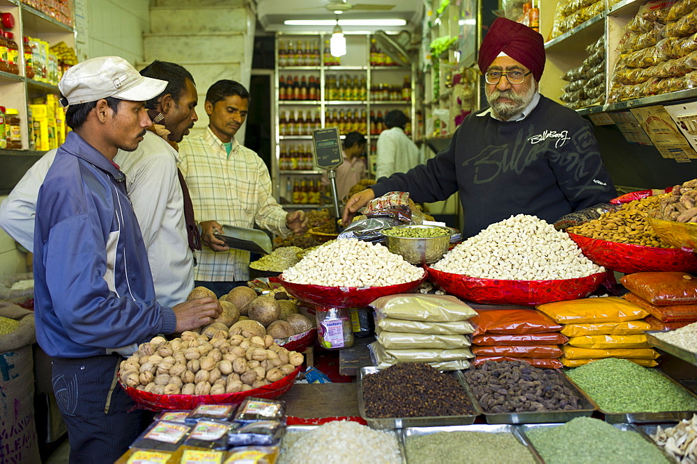 Nuts and dried fruits on sale at Khari Baoli spice and dried foods market, Old Delhi, India