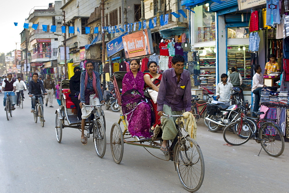 Street scene in holy city of Varanasi, Benares, Northern India