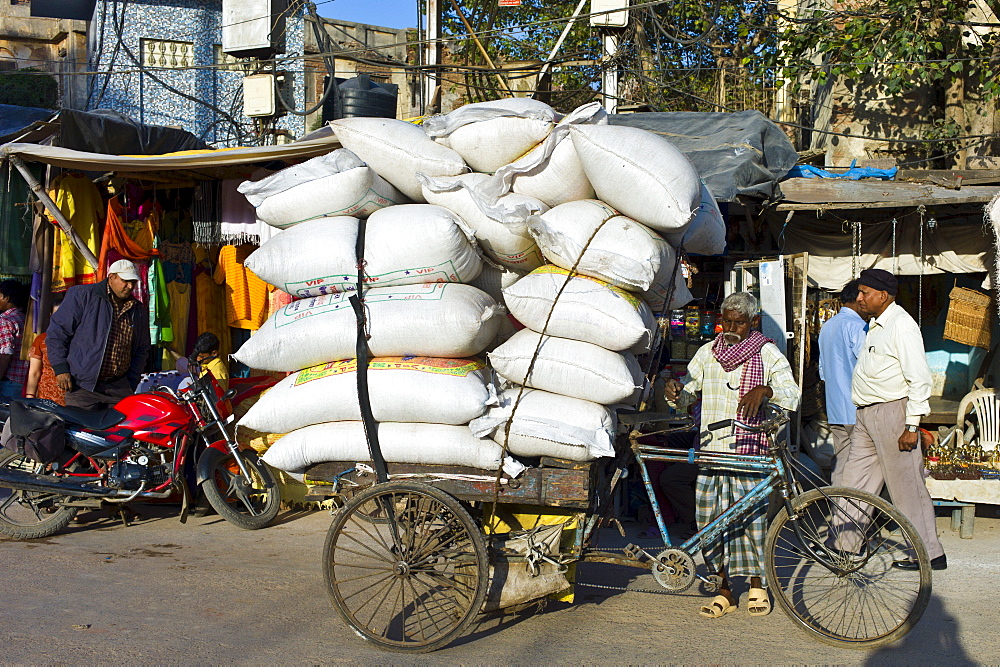 Street scene in holy city of Varanasi, Benares, Northern India