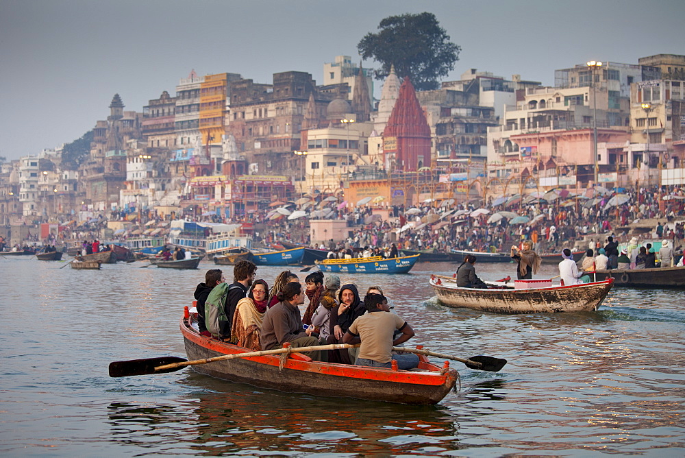 Traditional scenes on River Ganges at Varanasi, Benares, Northern India