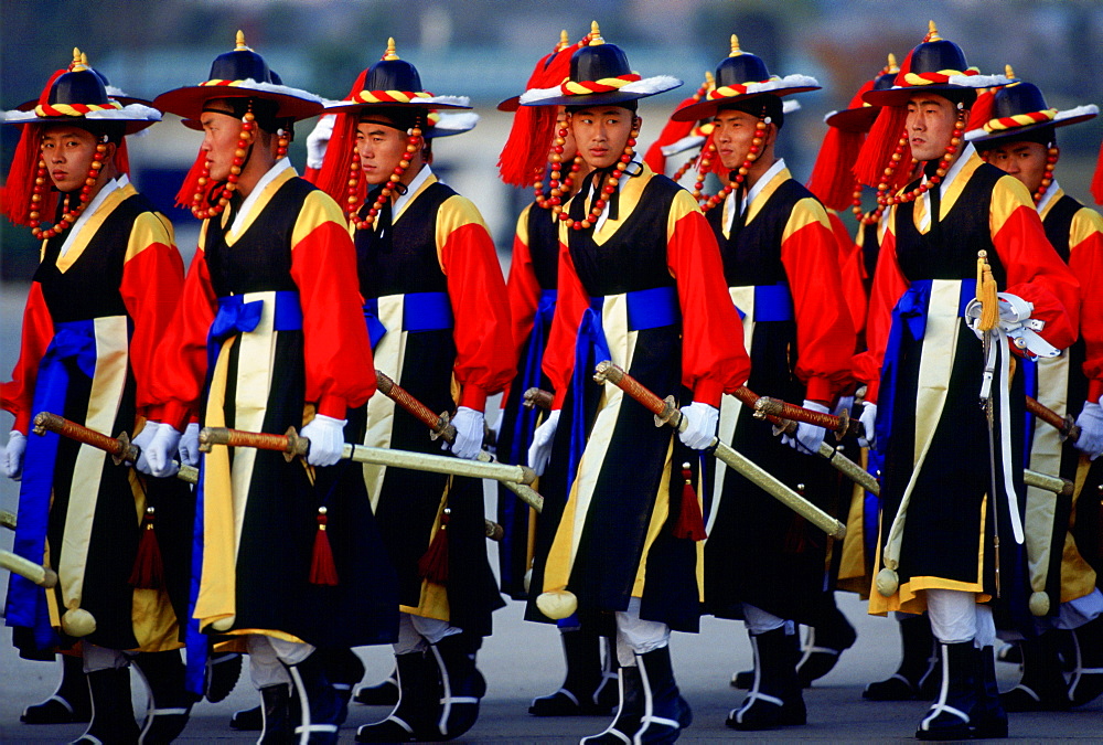 Men of the ceremonial guard marching in South Korea