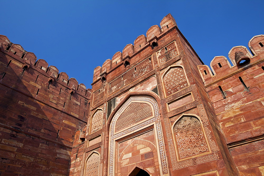 Amar Singh Gate of Agra Fort, 17th Century residence of Great Mughals and Mughal fort in Agra, Northern India