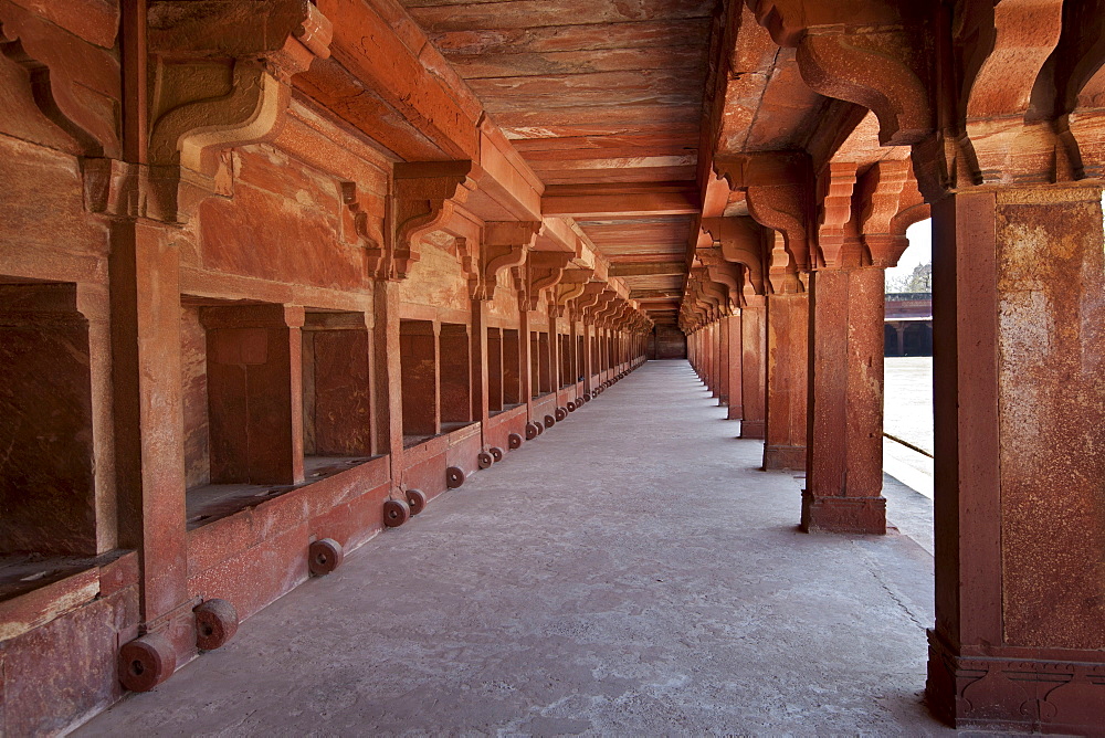 Cloisters of Northern Palace of the Haramsala, Birbal's House, part of harem at Fatehpur Sikri historic city of Mughals, at Agra, India