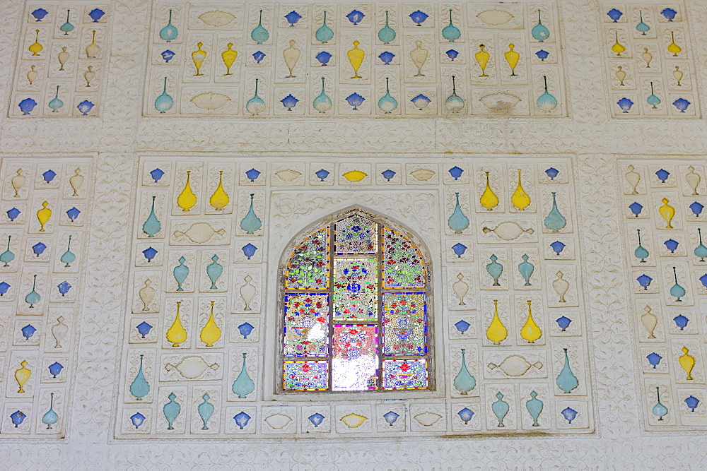 Frescoes in natural pigments at  Sukh Mandir Diwan-I-Khas Pleasure Palace at The Amber Fort in Jaipur, Rajasthan, India