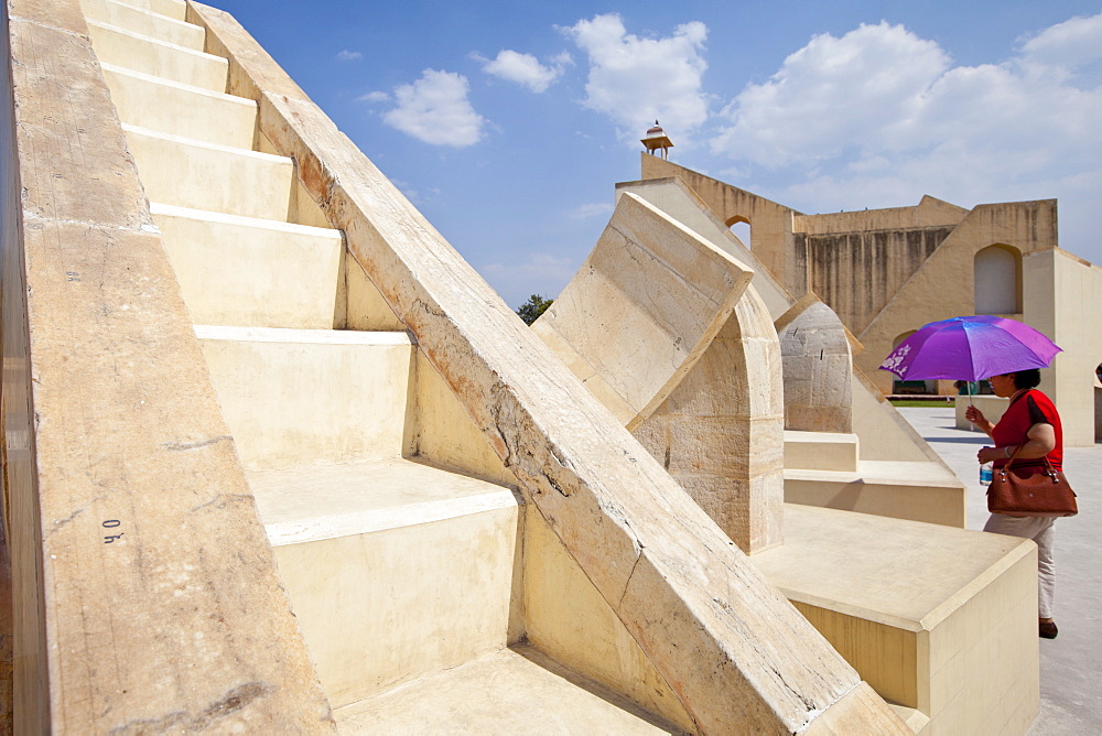 Scorpio Stairway and behind the Brihat Samrat Yantra Pisces astrological sign at The Observatory in Jaipur, Rajasthan, India