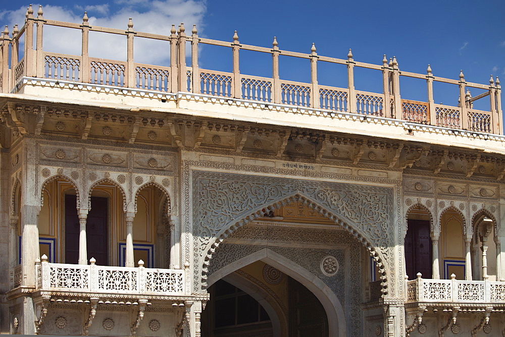 The Maharaja of Jaipur's Moon Palace with flags to show that Maharaja is in residence in Jaipur, Rajasthan, India