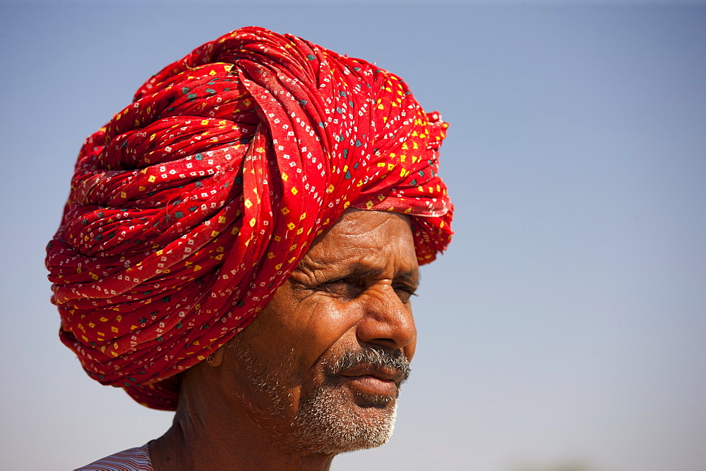 Rajasthani farmer with traditional Rajasthani turban at Nimaj, Rajasthan, Northern India