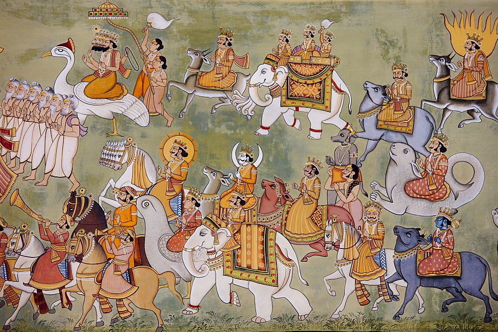 Mehrangarh Fort Hindu mural at Jaypol Gate in Jodhpur in Rajasthan, Northern India