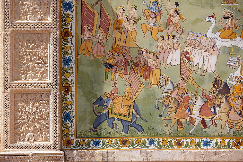 Mehrangarh Fort Hindu mural at Jaypol Gate in Jodhpur in Rajasthan, Northern India