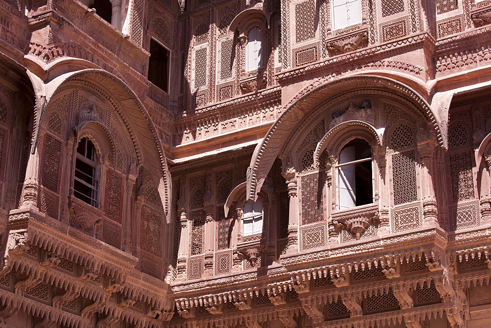 Mehrangarh Fort 18th Century section harem women's viewing area at Jodhpur in Rajasthan, Northern India