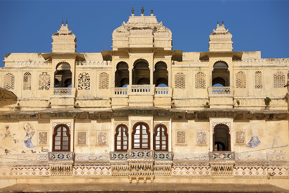 The City Palace Complex and Shiv Niwas Palace Hotel owned by 76th Maharana of Mewar, His Highness, Shreeji Arvind Singh Mewar of Udaipur, Rajasthan, India