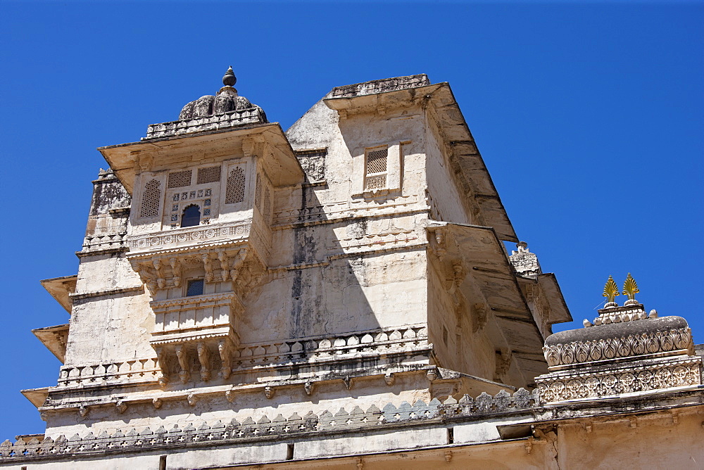 Detail of The City Palace of 76th Maharana of Mewar, Shriji Arvind Singh Mewar of Udaipur in the Zenana Mahal, Rajasthan, India