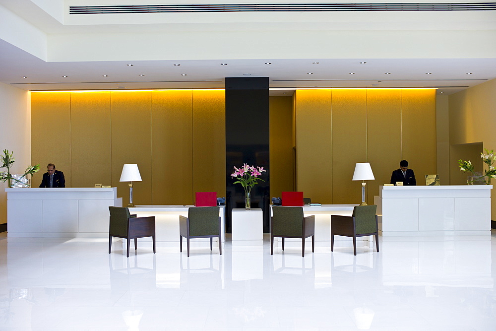 Lobby and Reception area in the 5-star Oberoi Mumbai Hotel at Nariman Point, Mumbai, formerly Bombay, Maharashtra, India