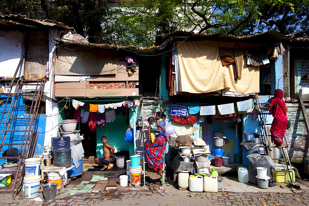 Slum housing and slum dwellers in Mahalaxmi area of Mumbai, India