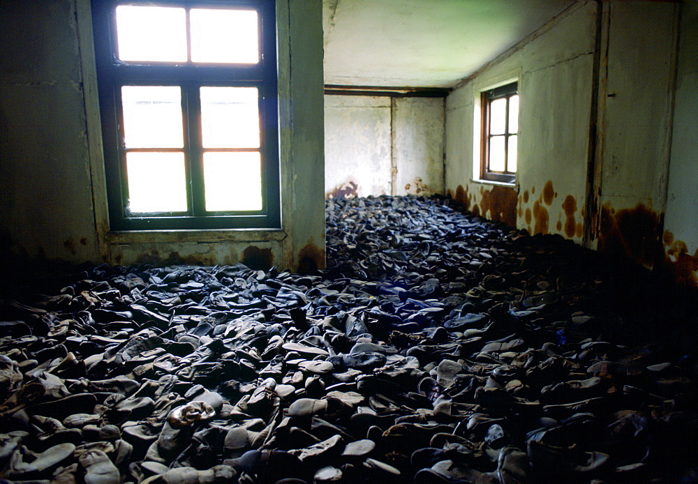 A room full of shoes from victims of the Majdanek Concentration Camp in Poland.