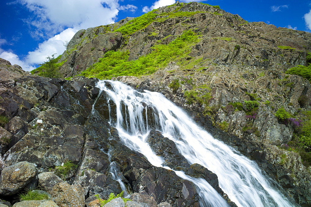 Lakeland countryside and waterfall ghyll at Easedale in the Lake District National Park, Cumbria, UK