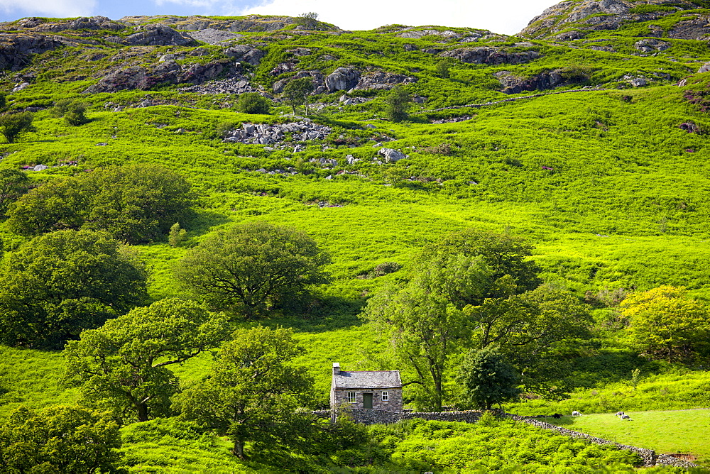 Stone cottage in Hard Knott Pass near Eskdale in the Lake District National Park, Cumbria, UK