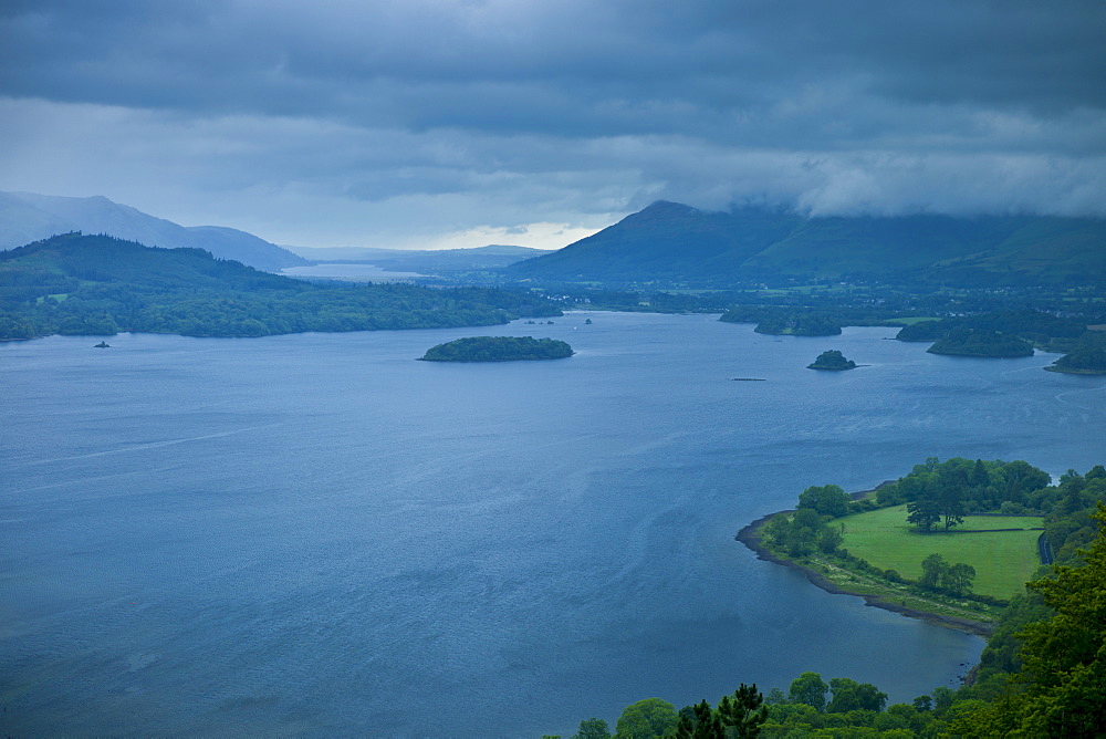 Derwent Water lake from the southside in the Lake District National Park, Cumbria, UK