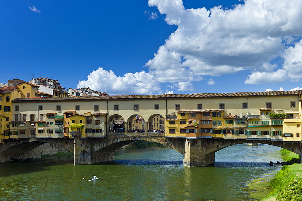 The Ponte Vecchio from the north side of the River Arno, Florence, Tuscany, Italy