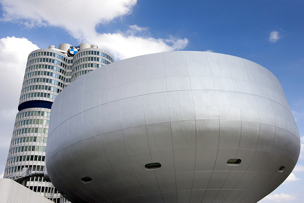 Modern architecture at the BMW Museum at BMW Headquarters in Munich, Bavaria, Germany