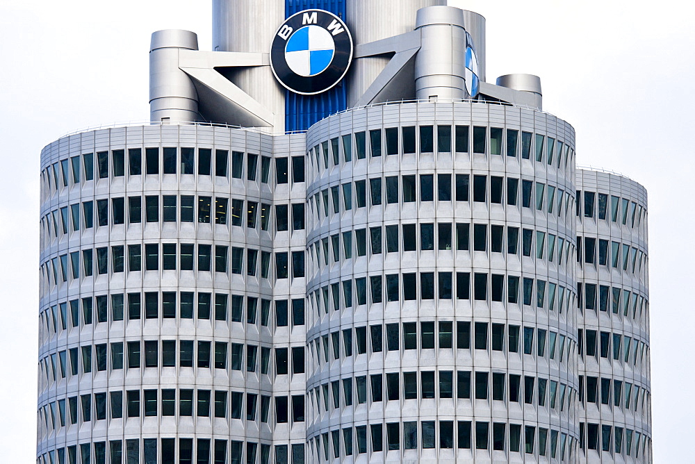 Modern architecture at the BMW Headquarters office blocks in Munich, Bavaria, Germany