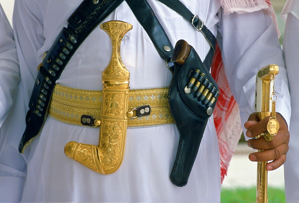 Weaponry for a royal guardsman - Khanjar knife, gun and sword.