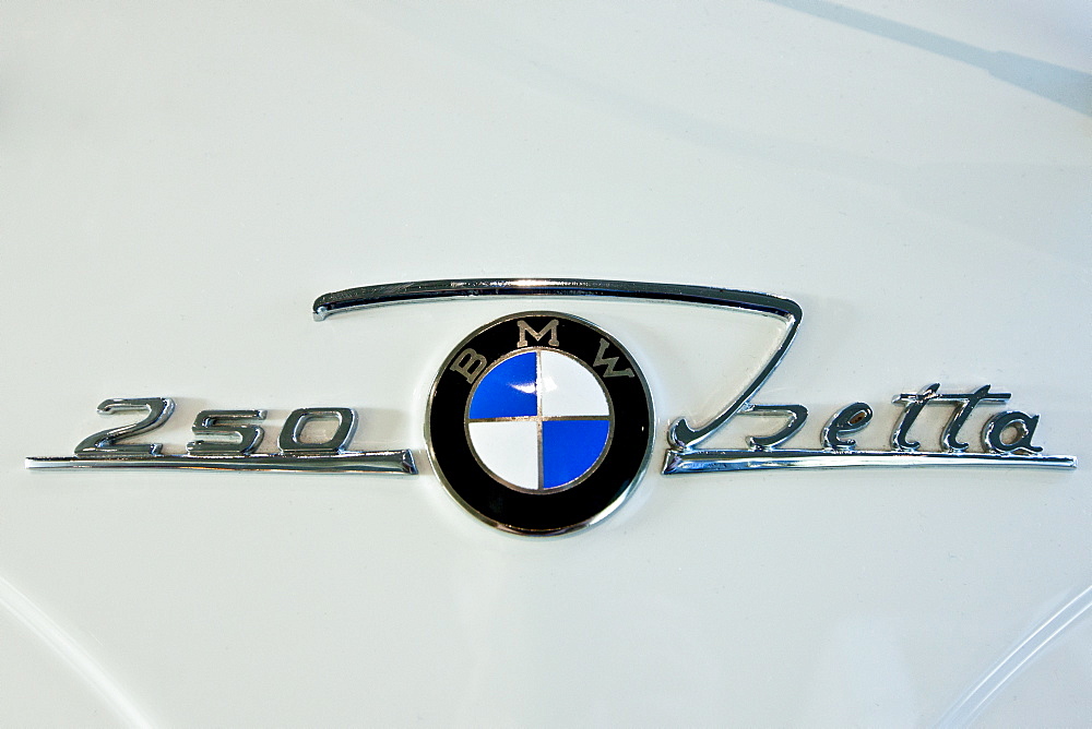 BMW 250 Isetta badge on bubble car at the BMW Factory and Headquarters in Munich, Bavaria, Germany