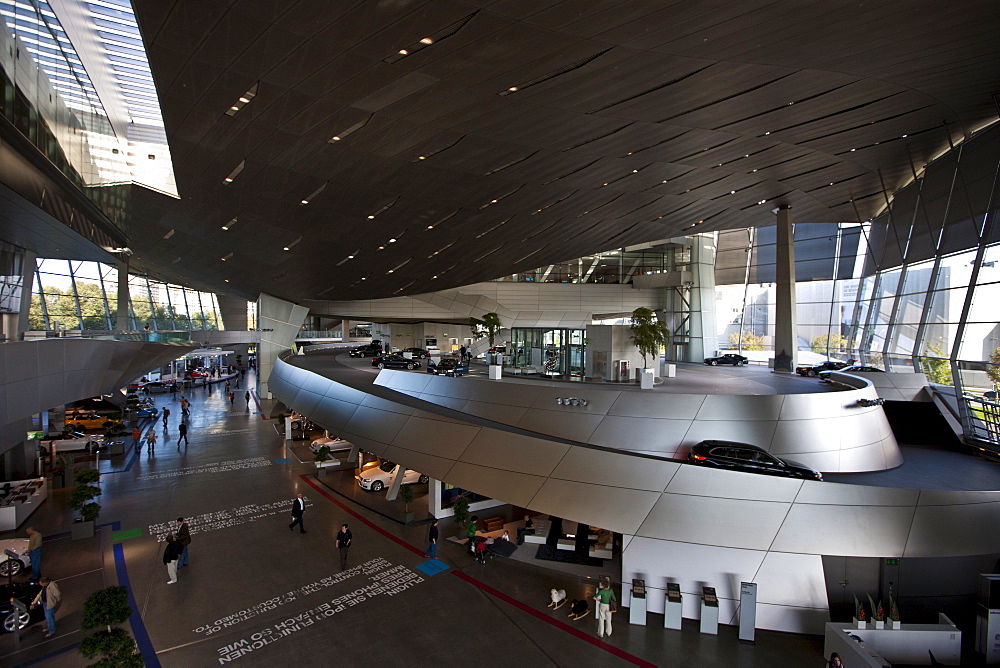 Modern architecture at the BMW Showroom, Customer Collection, Factory and Headquarters in Munich, Bavaria, Germany