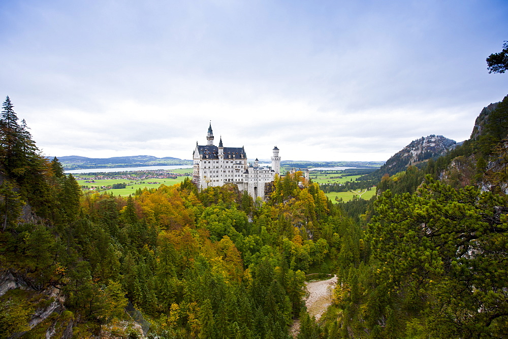 Schloss Neuschwanstein castle, 19th Century Romanesque revival palace of Ludwig II of Bavaria in the Bavarian Alps, Germany