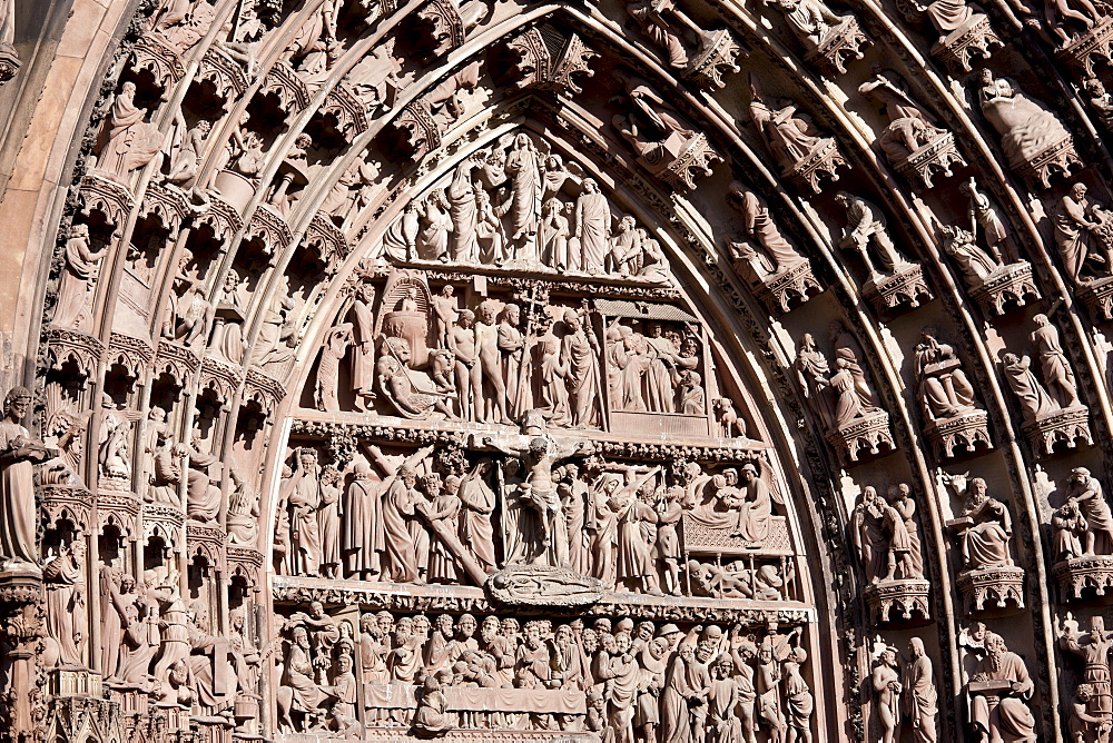 The Cathedral of Notre Dame, Our Lady, detail of tympanum and archivolts at Strasbourg, Alsace, France