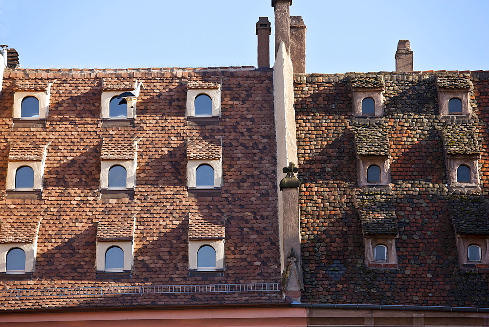 Traditional medieval architecture in Gutenberg Place in the old part of Strasbourg, Alsace, France