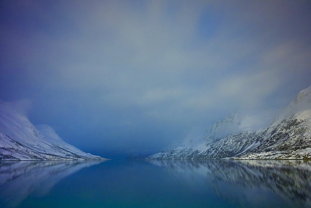 Arctic sky and landscape at Ersfjordbotn on Klavoya Island near Tromso, Northern Norway