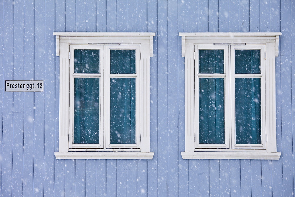 Traditional architecture in Prestenggata in city of Tromso, in the Arctic Circle in Northern Norway